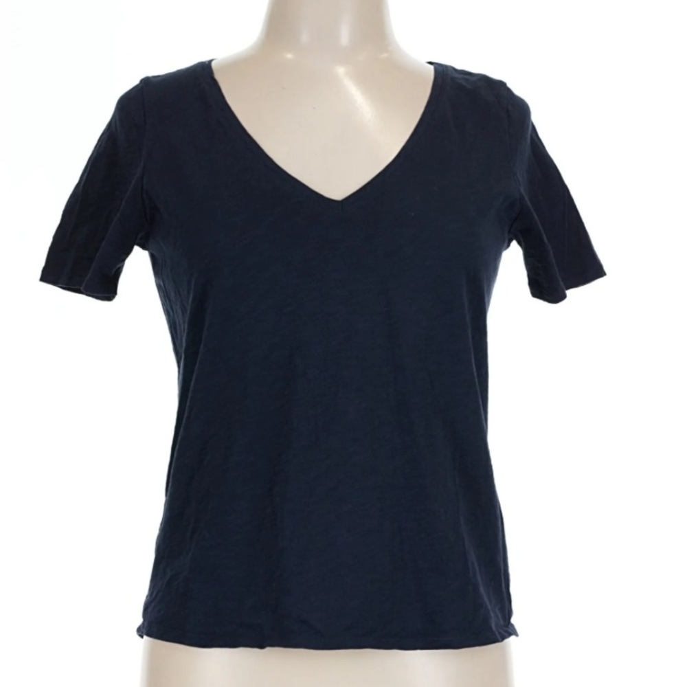 Sezane V-Neck Basic Cotton T-Shirt Navy Blue medium